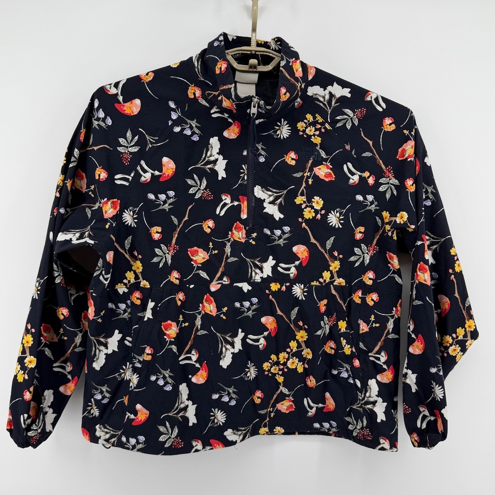 The North Face Womens XL Class V Pullover Anorak Windbreaker Jacket Floral Navy